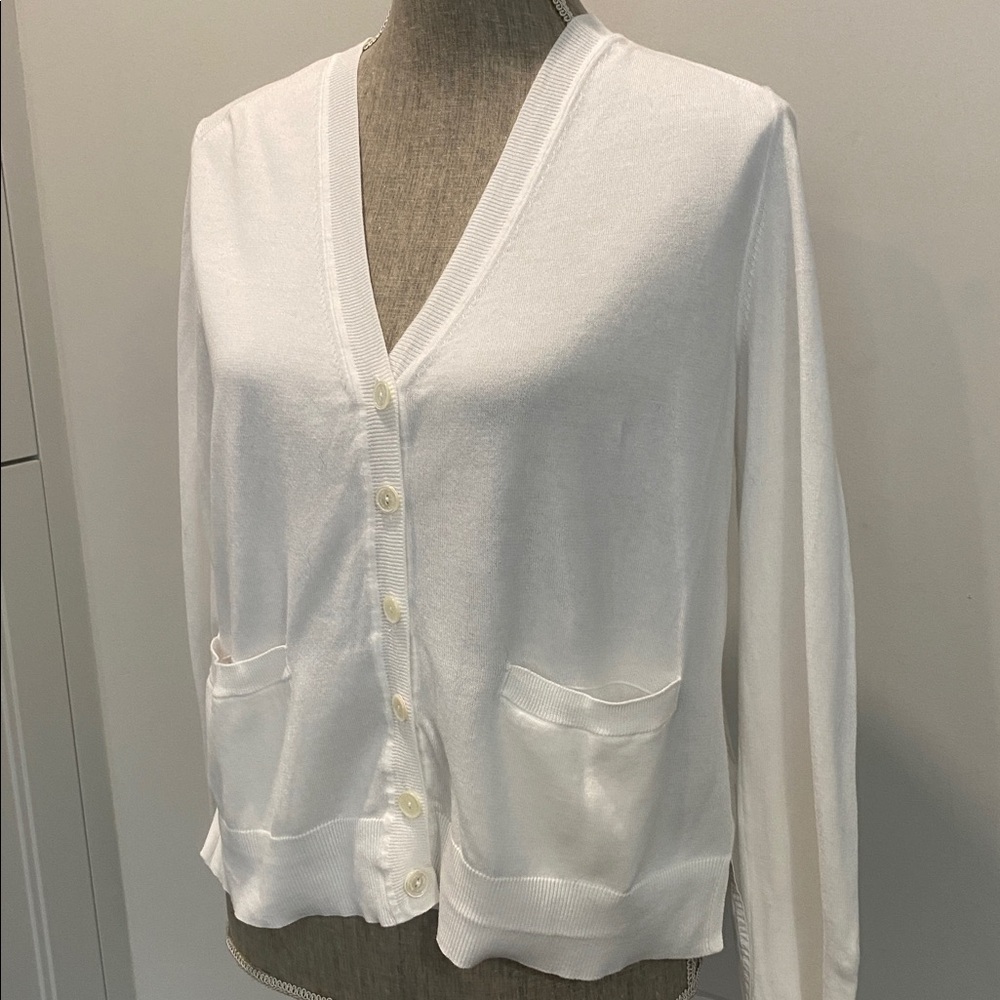 Marc Cain White Knit High Low Cardigan Cotton Button Front Size 2 Medium - Picture 2 of 15